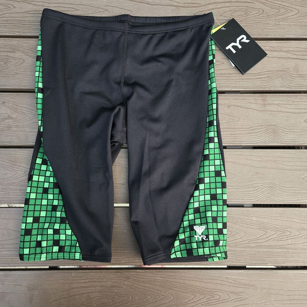 TYR Men's Durafast Team Check Splice  Green/black  Swim Jammer Size 32 New